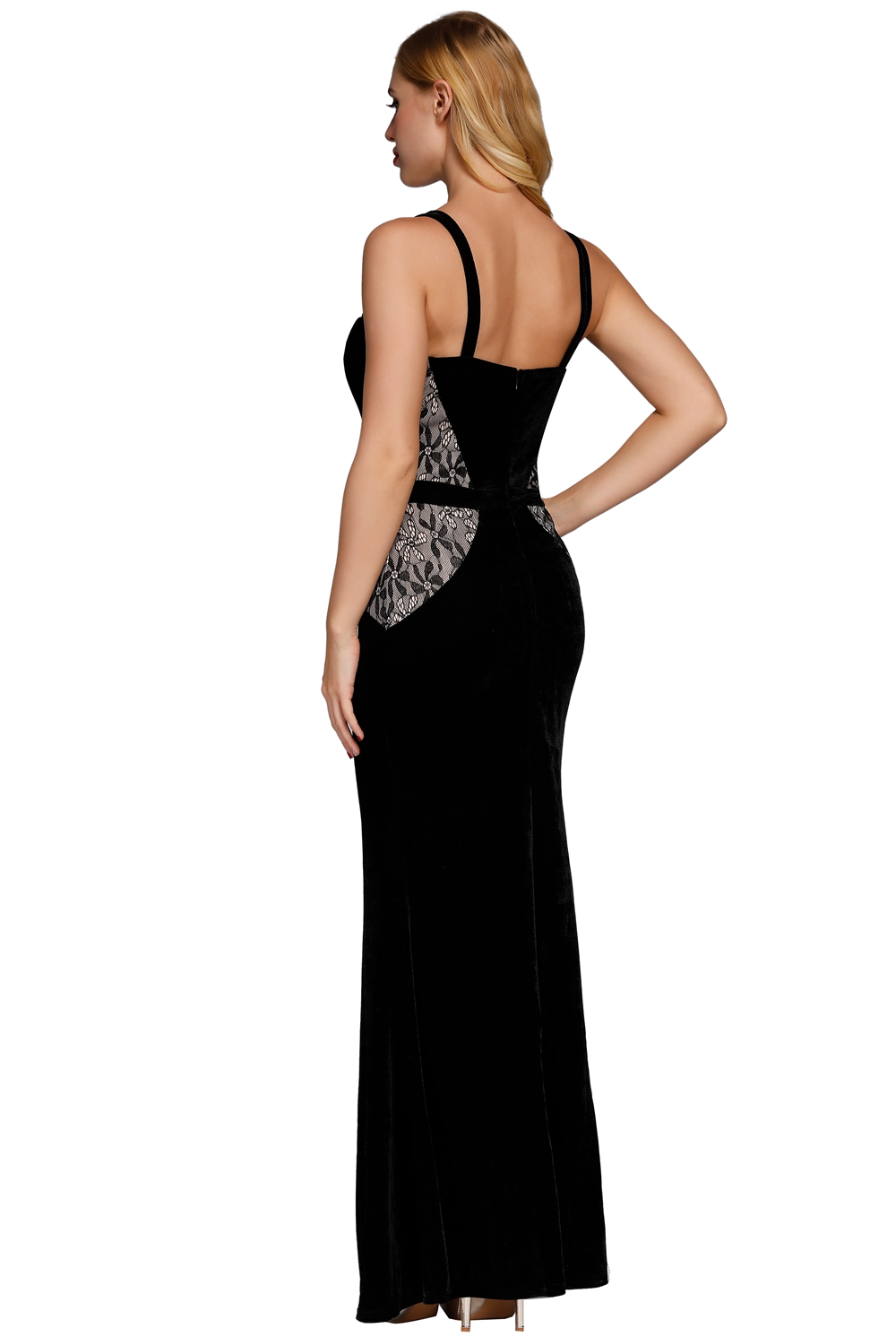 W25062-2 Velvet Evening Dress Black Evening Gown Mermaid Evening Dress For Women